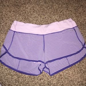 Purple striped Lululemon shorts.